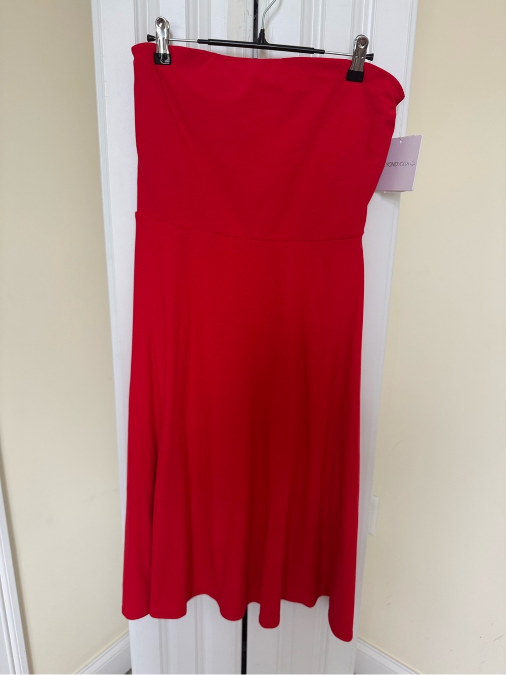 Beyond Yoga Strapless Vibrant Red Midi Dress